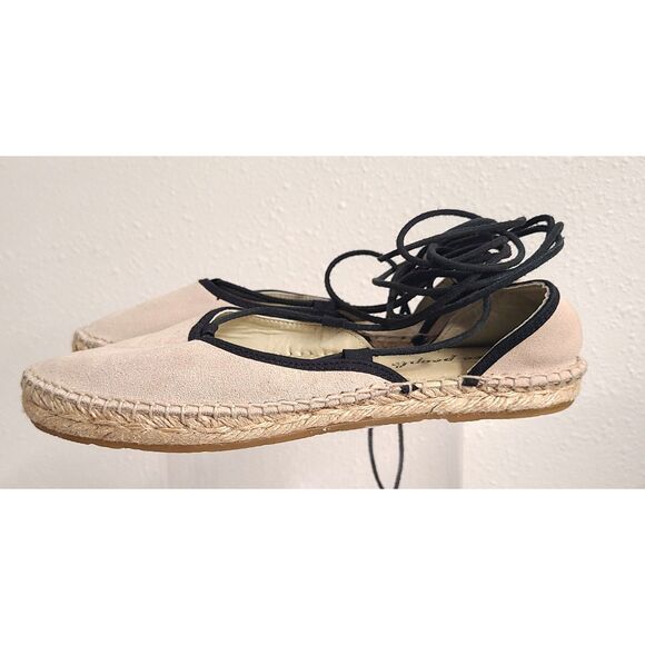 Free People EU 38 US 8 Ivory Beige Suede Ballet Flat Espadrille Sandals Lace Up - Picture 2 of 6